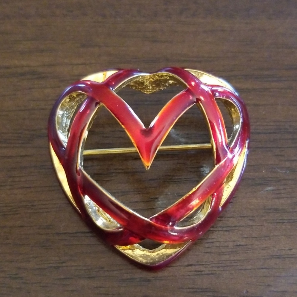 Artistic Red and Gold Heart Pin/Brooch